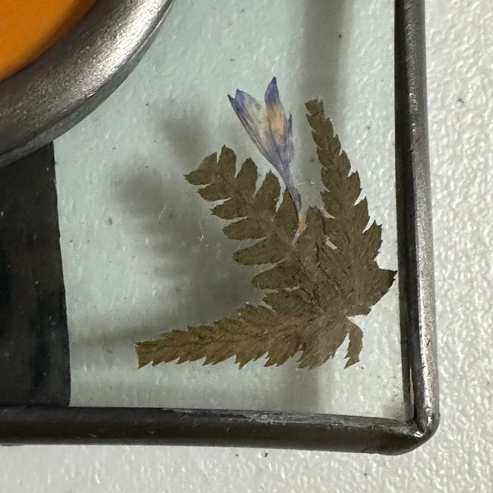 Pressed Flower Glass Solder Metal Frame Botanical Boho Tabletop Decor Silver
